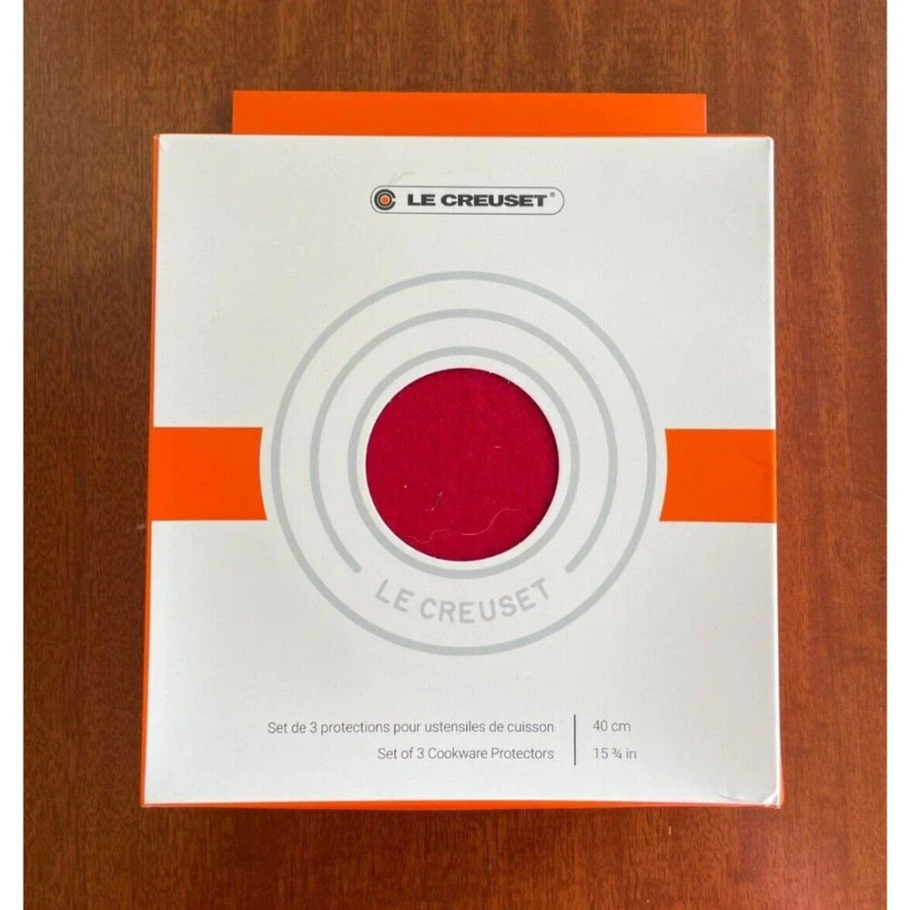 Le Creuset Felt Cookware Protectors Set of 3 Cerise Cherry Red NEW NIB